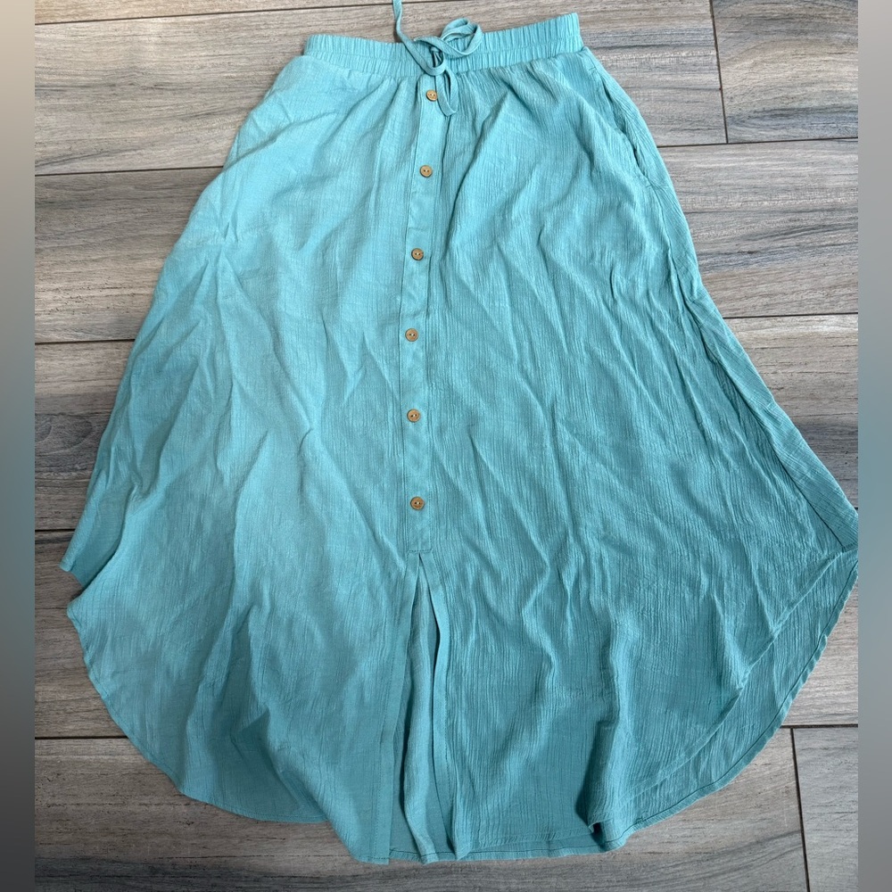 Halara Light Teal Button-Front Midi Skirt XS